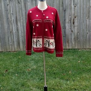 EUC croft & barrow® Christmas Zip Cardigan Sweater